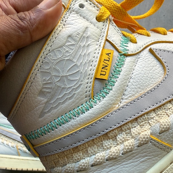 Nike Air Jordan union LA x bephies beauty supply High-Top Sneakers yellow white - Picture 6 of 15